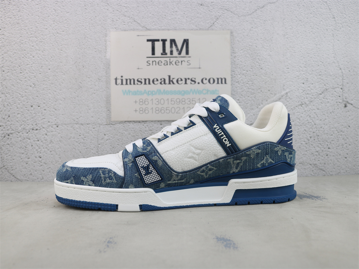 LV Trainer Sneaker White Blue Monogram denim